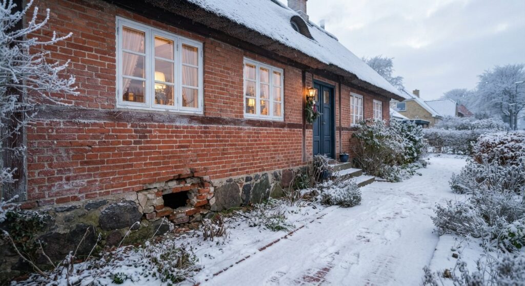Mus i huset om vinteren - hul i husmur hvor mus kan komme ind