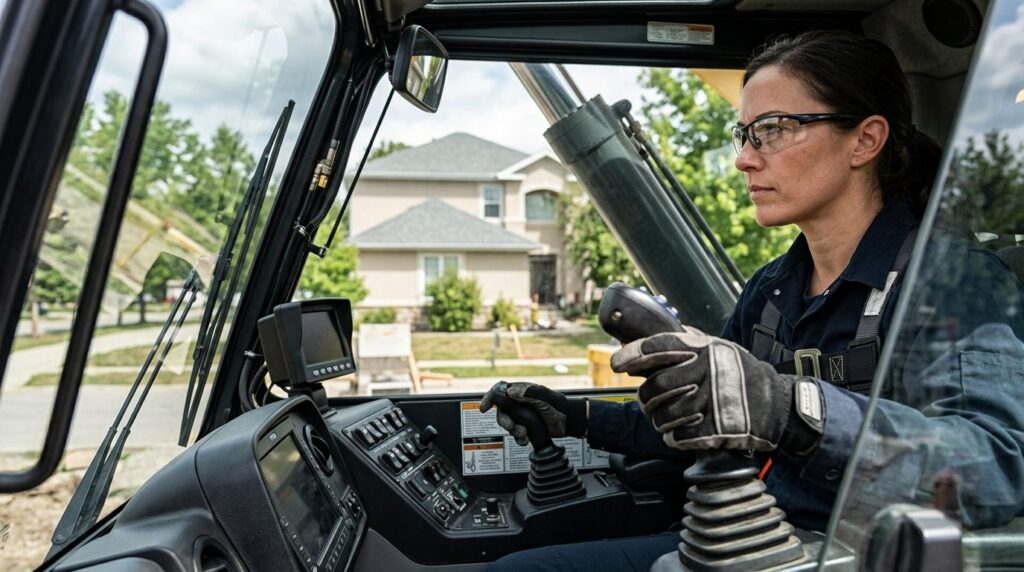 Close-up professional stock photo of a crane operators hand