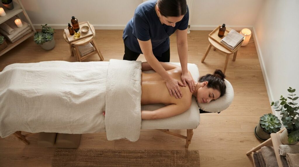 Top-down view of a wellness massage treatment room in Copenh