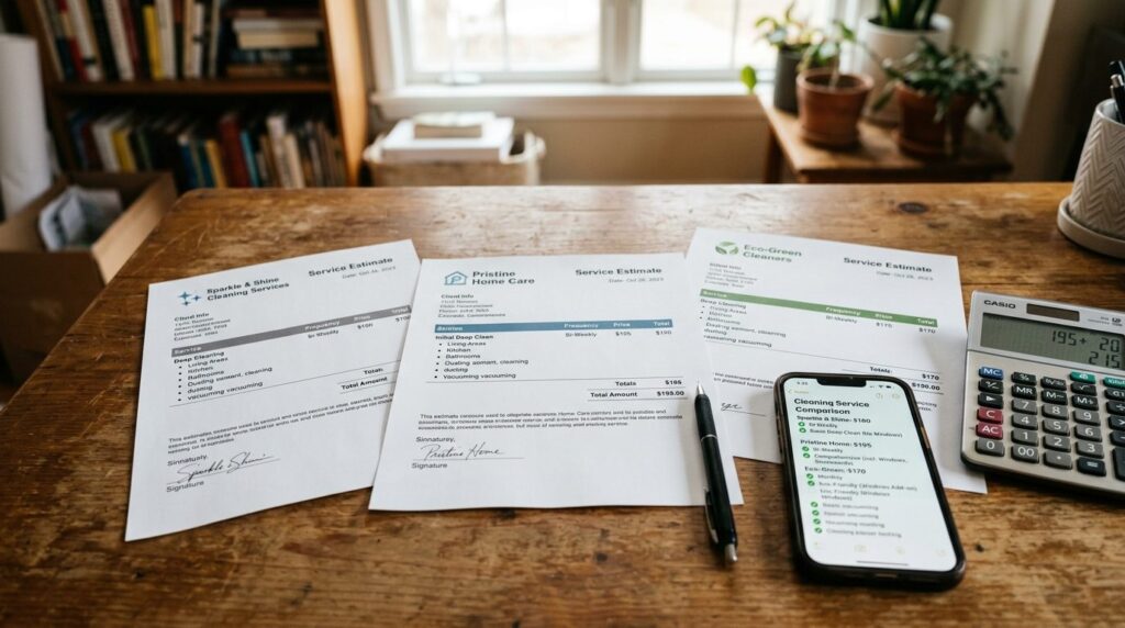 Close-up of three professional cleaning service estimate pap